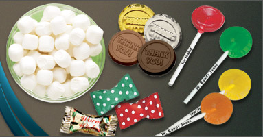 Custom Candy by Amsterdam Printing: mints, chocolate coins, lollipops, candies